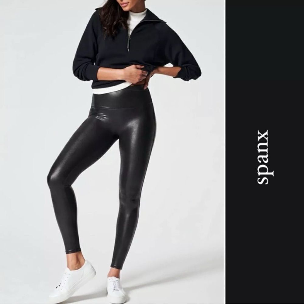 Spanx Faux Leather Black High Rise Faux Leather Leggings Women’s Size L